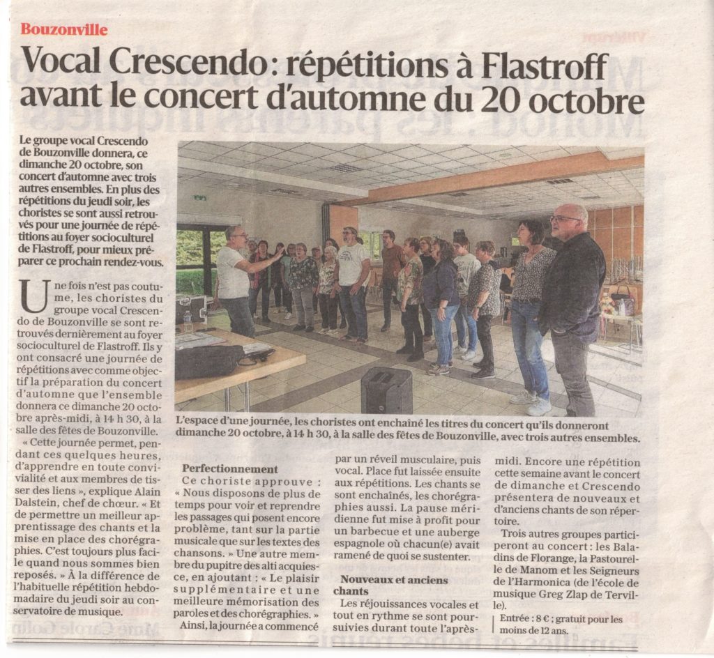 Préparatifs du concert d'automne du groupe vocal Crescendo